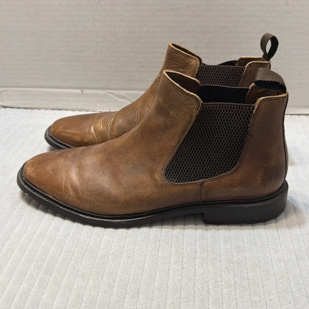 Frye Peyton Mens Size 11.5 Pull On Chelsea Boots Brown Leather Distressed